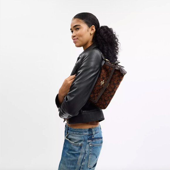 NWT Coach Etta Small Flap Shoulder Bag In Signature Chenille - Picture 6 of 8